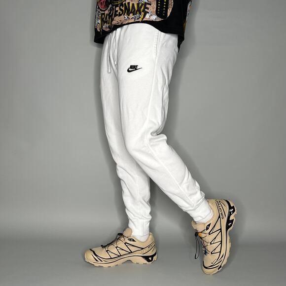 Nike Sweatpants White Cotton Joggers Black Swoosh - Picture 1 of 4